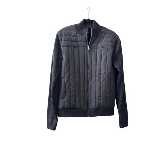 Magaschoni Mens Quilted Front Knit Jacket With Ribbed Sleeves & Collar S/P Gray - Picture 1 of 7